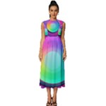 Circle Colorful Rainbow Spectrum Button Gradient Psychedelic Art Sleeveless Round Neck Midi Dress