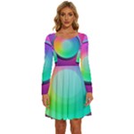 Circle Colorful Rainbow Spectrum Button Gradient Psychedelic Art Long Sleeve Wide Neck Velvet Dress