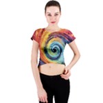 Cosmic Rainbow Quilt Artistic Swirl Spiral Forest Silhouette Fantasy Crew Neck Crop Top