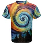 Cosmic Rainbow Quilt Artistic Swirl Spiral Forest Silhouette Fantasy Men s Cotton T-Shirt