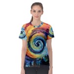 Cosmic Rainbow Quilt Artistic Swirl Spiral Forest Silhouette Fantasy Women s Sport Mesh T-Shirt