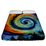 Cosmic Rainbow Quilt Artistic Swirl Spiral Forest Silhouette Fantasy Fitted Sheet (Queen Size)