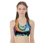 Cosmic Rainbow Quilt Artistic Swirl Spiral Forest Silhouette Fantasy Sports Bra with Border