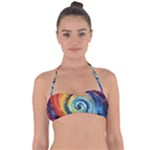 Cosmic Rainbow Quilt Artistic Swirl Spiral Forest Silhouette Fantasy Tie Back Bikini Top