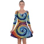 Cosmic Rainbow Quilt Artistic Swirl Spiral Forest Silhouette Fantasy Quarter Sleeve Skater Dress