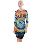 Cosmic Rainbow Quilt Artistic Swirl Spiral Forest Silhouette Fantasy Quarter Sleeve Hood Bodycon Dress