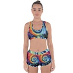 Cosmic Rainbow Quilt Artistic Swirl Spiral Forest Silhouette Fantasy Racerback Boyleg Bikini Set