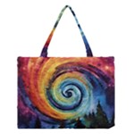 Cosmic Rainbow Quilt Artistic Swirl Spiral Forest Silhouette Fantasy Medium Tote Bag