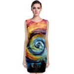 Cosmic Rainbow Quilt Artistic Swirl Spiral Forest Silhouette Fantasy Sleeveless Velvet Midi Dress