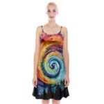 Cosmic Rainbow Quilt Artistic Swirl Spiral Forest Silhouette Fantasy Spaghetti Strap Velvet Dress