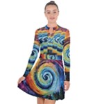 Cosmic Rainbow Quilt Artistic Swirl Spiral Forest Silhouette Fantasy Long Sleeve Panel Dress