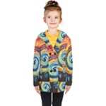 Cosmic Rainbow Quilt Artistic Swirl Spiral Forest Silhouette Fantasy Kids  Double Breasted Button Coat