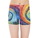 Cosmic Rainbow Quilt Artistic Swirl Spiral Forest Silhouette Fantasy Kids  Sports Shorts