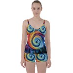 Cosmic Rainbow Quilt Artistic Swirl Spiral Forest Silhouette Fantasy Tie Front Two Piece Tankini