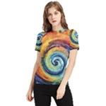 Cosmic Rainbow Quilt Artistic Swirl Spiral Forest Silhouette Fantasy Women s Short Sleeve Rash Guard