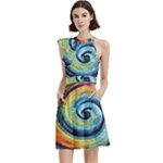Cosmic Rainbow Quilt Artistic Swirl Spiral Forest Silhouette Fantasy Cocktail Party Halter Sleeveless Dress With Pockets