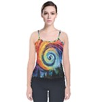 Cosmic Rainbow Quilt Artistic Swirl Spiral Forest Silhouette Fantasy Velvet Spaghetti Strap Top