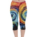 Cosmic Rainbow Quilt Artistic Swirl Spiral Forest Silhouette Fantasy Velvet Capri Leggings 