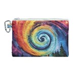 Cosmic Rainbow Quilt Artistic Swirl Spiral Forest Silhouette Fantasy Canvas Cosmetic Bag (Large)