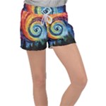 Cosmic Rainbow Quilt Artistic Swirl Spiral Forest Silhouette Fantasy Women s Velour Lounge Shorts
