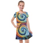 Cosmic Rainbow Quilt Artistic Swirl Spiral Forest Silhouette Fantasy Kids  Cross Web Dress