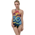 Cosmic Rainbow Quilt Artistic Swirl Spiral Forest Silhouette Fantasy Go with the Flow One Piece Swimsuit