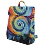 Cosmic Rainbow Quilt Artistic Swirl Spiral Forest Silhouette Fantasy Flap Top Backpack