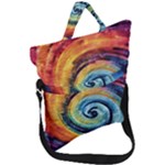 Cosmic Rainbow Quilt Artistic Swirl Spiral Forest Silhouette Fantasy Fold Over Handle Tote Bag