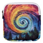 Cosmic Rainbow Quilt Artistic Swirl Spiral Forest Silhouette Fantasy Mini Square Pouch