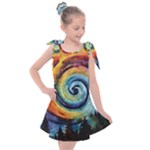 Cosmic Rainbow Quilt Artistic Swirl Spiral Forest Silhouette Fantasy Kids  Tie Up Tunic Dress