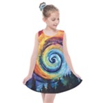 Cosmic Rainbow Quilt Artistic Swirl Spiral Forest Silhouette Fantasy Kids  Summer Dress