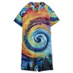 Cosmic Rainbow Quilt Artistic Swirl Spiral Forest Silhouette Fantasy Kids  Boyleg Half Suit Swimwear
