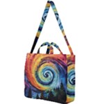 Cosmic Rainbow Quilt Artistic Swirl Spiral Forest Silhouette Fantasy Square Shoulder Tote Bag