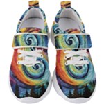 Cosmic Rainbow Quilt Artistic Swirl Spiral Forest Silhouette Fantasy Kids  Velcro Strap Shoes