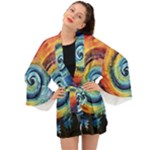 Cosmic Rainbow Quilt Artistic Swirl Spiral Forest Silhouette Fantasy Long Sleeve Kimono