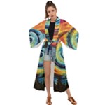Cosmic Rainbow Quilt Artistic Swirl Spiral Forest Silhouette Fantasy Maxi Kimono