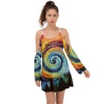 Cosmic Rainbow Quilt Artistic Swirl Spiral Forest Silhouette Fantasy Boho Dress