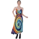 Cosmic Rainbow Quilt Artistic Swirl Spiral Forest Silhouette Fantasy Tie Back Maxi Dress