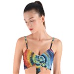 Cosmic Rainbow Quilt Artistic Swirl Spiral Forest Silhouette Fantasy Woven Tie Front Bralet