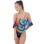Cosmic Rainbow Quilt Artistic Swirl Spiral Forest Silhouette Fantasy Drape Piece Swimsuit