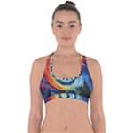 Cosmic Rainbow Quilt Artistic Swirl Spiral Forest Silhouette Fantasy Cross Back Hipster Bikini Top 