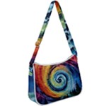 Cosmic Rainbow Quilt Artistic Swirl Spiral Forest Silhouette Fantasy Zip Up Shoulder Bag