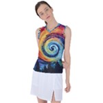 Cosmic Rainbow Quilt Artistic Swirl Spiral Forest Silhouette Fantasy Women s Sleeveless Sports Top