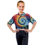 Cosmic Rainbow Quilt Artistic Swirl Spiral Forest Silhouette Fantasy Kids Mock Neck T-Shirt