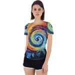 Cosmic Rainbow Quilt Artistic Swirl Spiral Forest Silhouette Fantasy Back Cut Out Sport T-Shirt