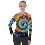 Cosmic Rainbow Quilt Artistic Swirl Spiral Forest Silhouette Fantasy Women s Pique Long Sleeve T-Shirt