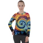 Cosmic Rainbow Quilt Artistic Swirl Spiral Forest Silhouette Fantasy Women s Long Sleeve Raglan T-Shirt