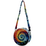 Cosmic Rainbow Quilt Artistic Swirl Spiral Forest Silhouette Fantasy Crossbody Circle Bag