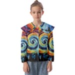 Cosmic Rainbow Quilt Artistic Swirl Spiral Forest Silhouette Fantasy Kids  Peter Pan Collar Blouse