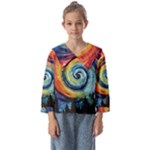 Cosmic Rainbow Quilt Artistic Swirl Spiral Forest Silhouette Fantasy Kids  Sailor Shirt